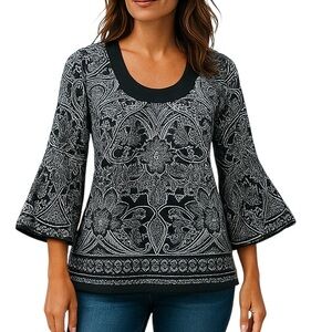 Elegant Black and White Paisley Women's Top